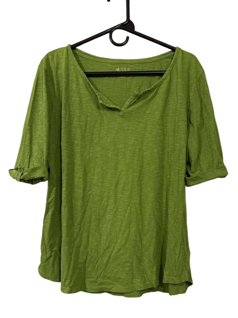 new directions Olive Green V-Neck Roll-Tab Sleeve Top